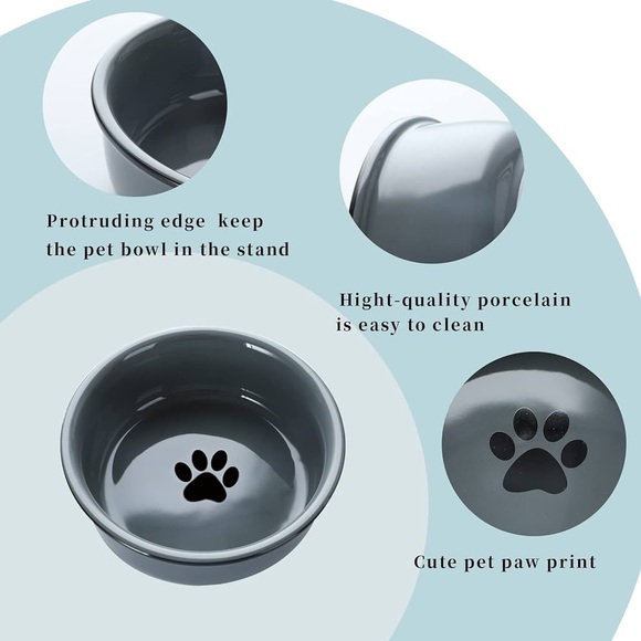 ✨BNWT - Small Pet Bowls with Heighten Metal Stand - 15 Ounces - Grey✨ - Picture 5 of 8
